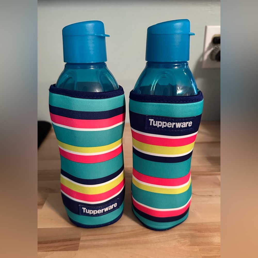 Tupperware Eco Water Bottles with Coordinating Striped Sleeves - Picture 2 of 4